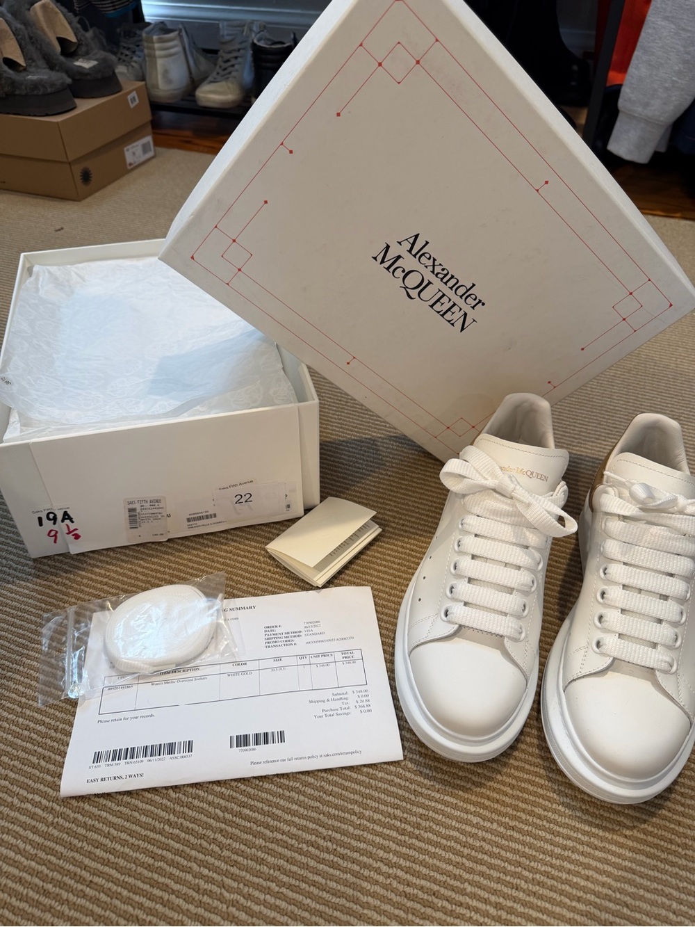 Alexander McQueen oversized White and Gold Sneakers Women’s 39.5 BNIB